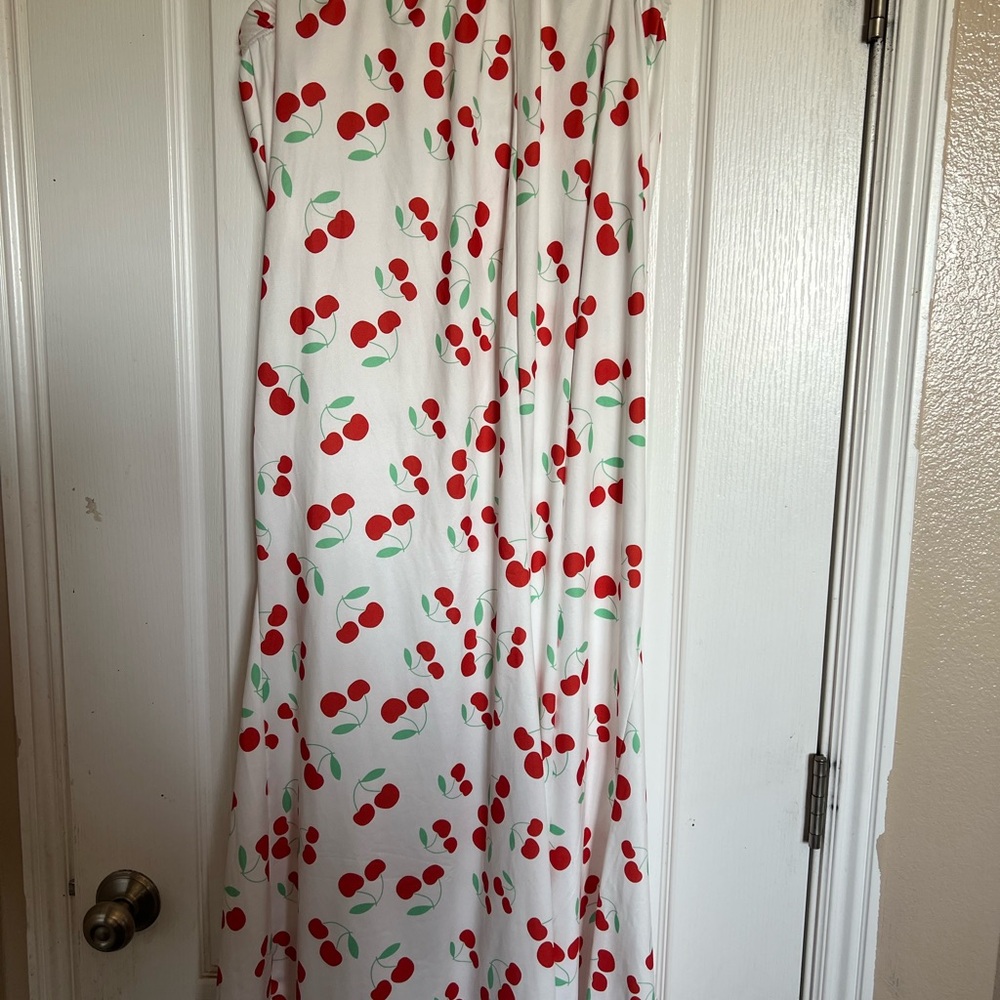 SHEIN White and Red Cherry Print maxi skirts